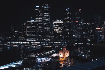 Illuminated cityscape at night