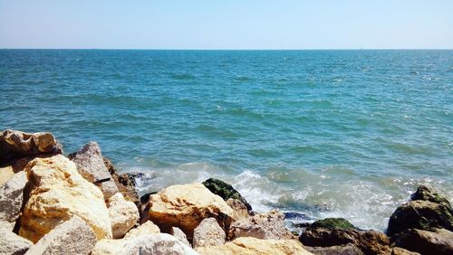 Scenic view of sea against clear sky