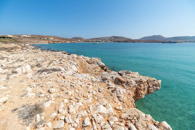 Scenic view of sea against clear sky