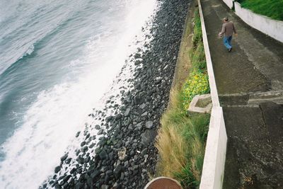 High angle view of man on beach