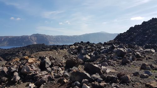 Scenic view of rocky mountains against sky