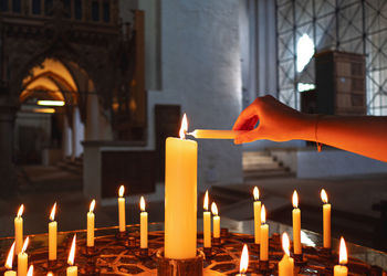 Close-up of illuminated candles