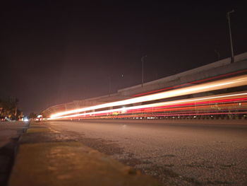 Light trails on road at night