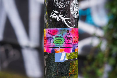 Close-up of graffiti on wood