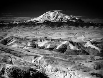 Scenic view of snowcapped mountains against sky