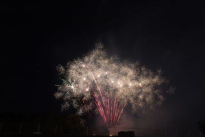 Low angle view of firework display against sky at night