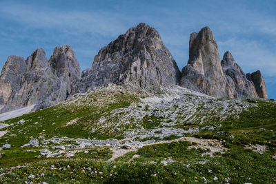 Low angle view of rocks against sky