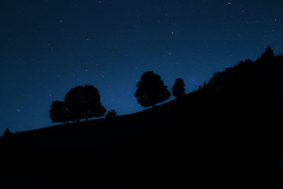 Low angle view of silhouette trees against sky at night