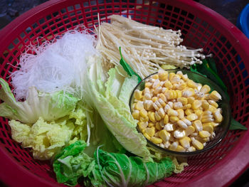 High angle view of vegetables in bowl