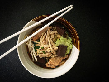 High angle view of food in bowl on table