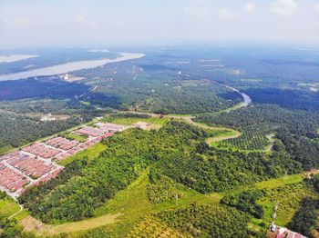 Aerial view over the countryside