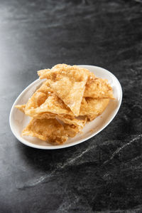 High angle view of food in plate on table