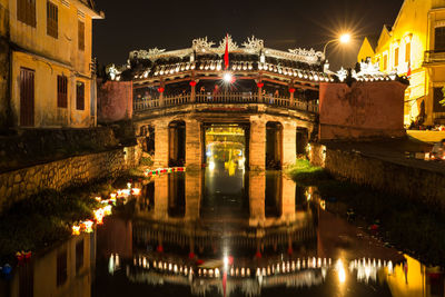 Illuminated building at night