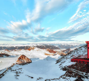 Scenic view of snowcapped mountains against sky