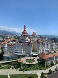 High angle view of buildings in city