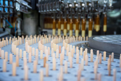 Close-up of piano keys on table