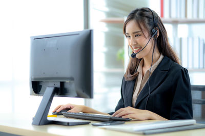 Woman working on table