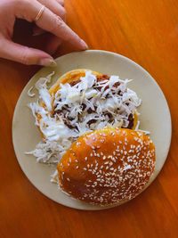 High angle view of breakfast on table