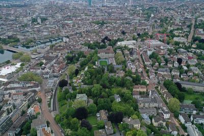 High angle view of buildings in city