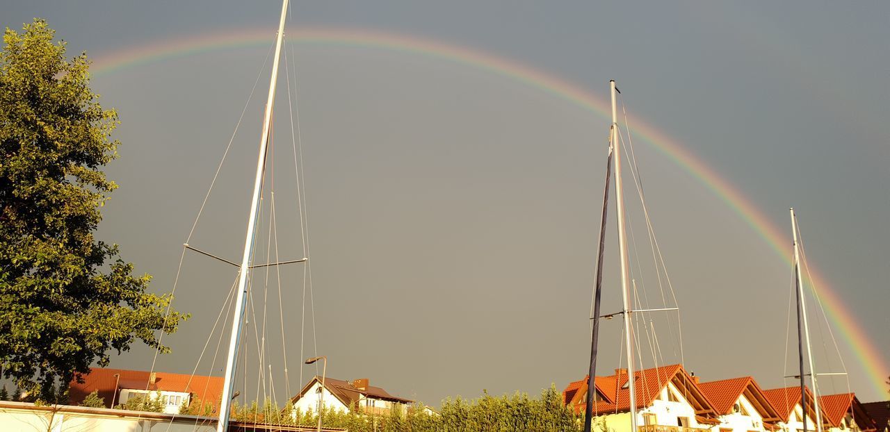 LOW ANGLE VIEW OF RAINBOW OVER FIELD