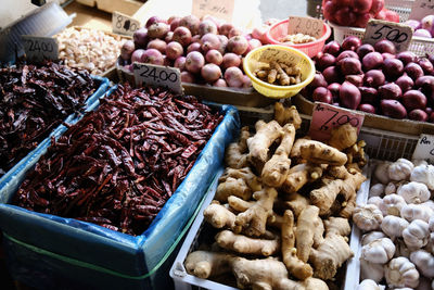 High angle view of food for sale at market