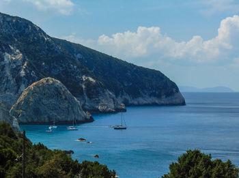 Scenic view of sea and bay against sky