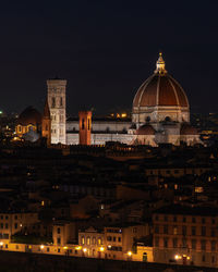 Illuminated buildings in city at night