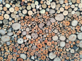 Full frame shot of stacked logs