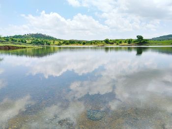 Scenic view of lake against sky