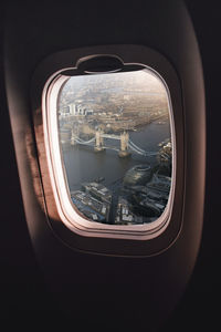 View of cityscape from airplane window