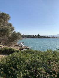 Scenic view of sea against clear sky