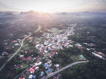 High angle view of townscape against sky