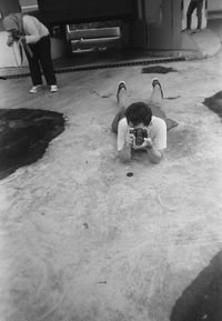 High angle view of children playing at home