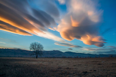 Scenic view of landscape against sky at sunset