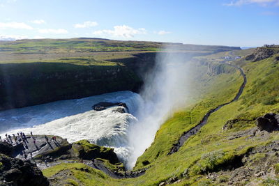 High angle view of gullfoss waterfall against sky