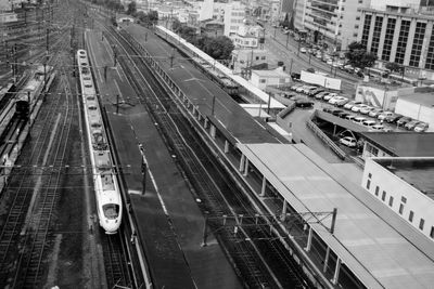 High angle view of railroad station