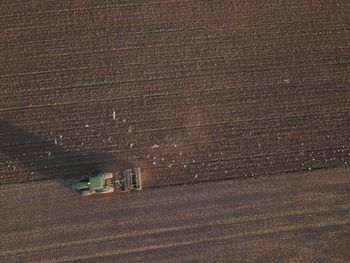 High angle view of tractor on field