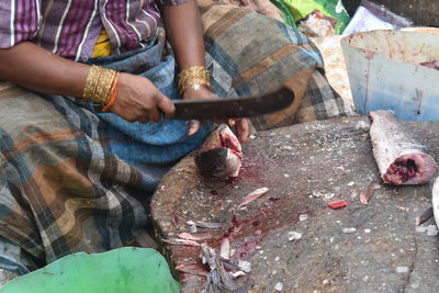High angle view of people working