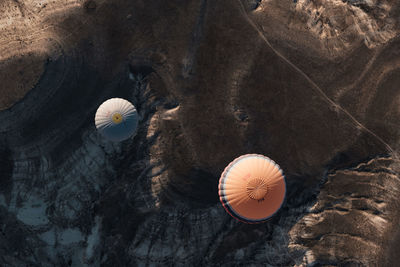 High angle view of balloons ball on rock