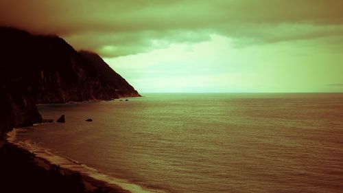 Scenic view of sea against cloudy sky