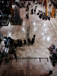 High angle view of people at night