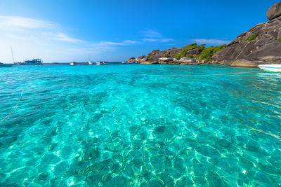 Scenic view of sea against blue sky