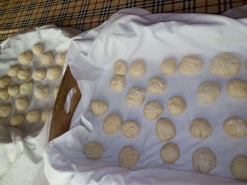 Close-up of bread on bed