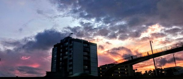 Low angle view of silhouette buildings against dramatic sky