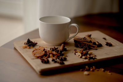 Close-up of coffee cup on table