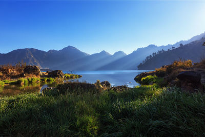 Scenic view of lake against clear sky