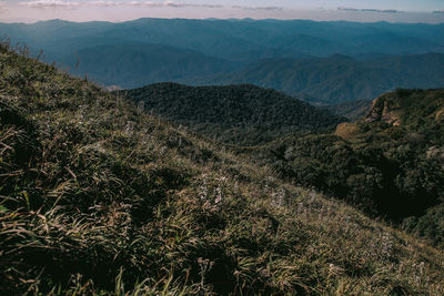 High angle view of land and mountains