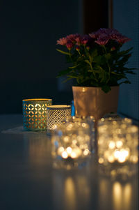 Close-up of candles on table