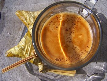 High angle view of coffee on table