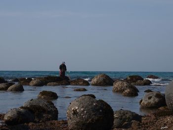 Scenic view of sea against clear sky